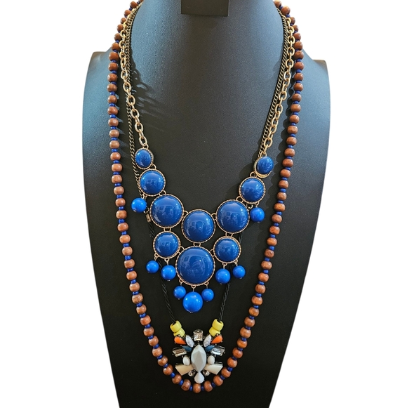 Jewelry - 3  Sugarfix Blue and Brown Statement Necklaces Costume Wood And Lucite